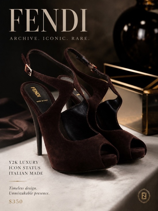 Fendi Shoes - Fendi Chocolate Brown Velvet Peep Toe Slingback Heels Size 37.5